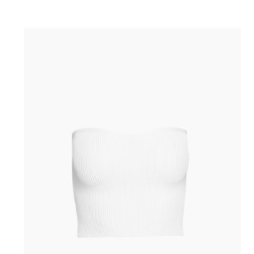 Babaton Ribbed Strapless Knit Crop Top — White